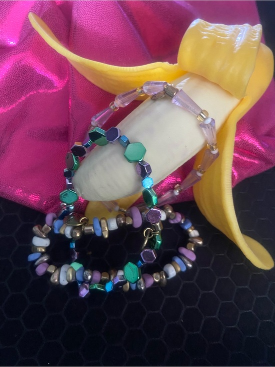 Erimish Jewelry - BRAND NEW Erimish Beaded Stretch Bracelet Set - Green, Purple & Blue Accents
